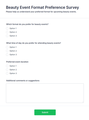 Beauty Event Format Preference Survey Form Template