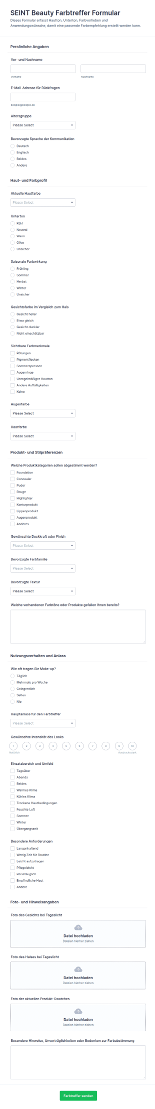 Beauty Farbmatch Checkliste