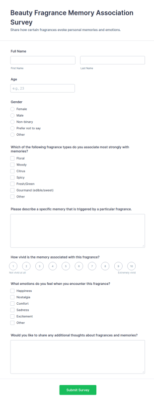 Beauty Fragrance Memory Association Survey Form Template