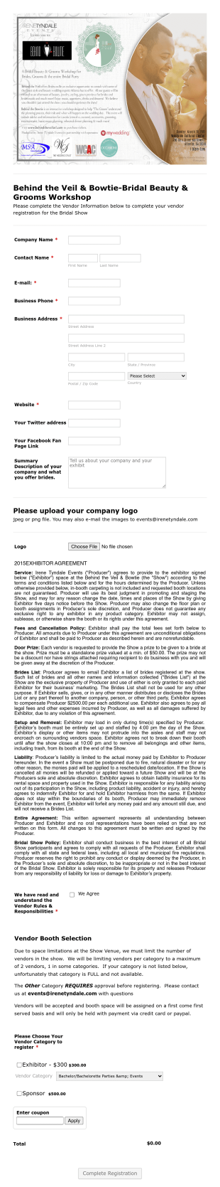 Beauty & Groom Show Form Template