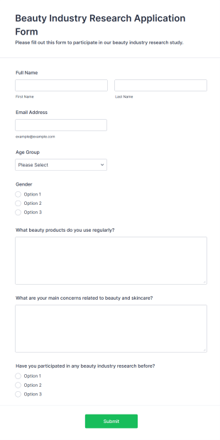 Beauty Industry Research Application Form Template