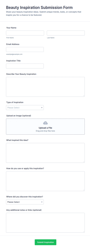 Beauty Inspiration Submission Form Template