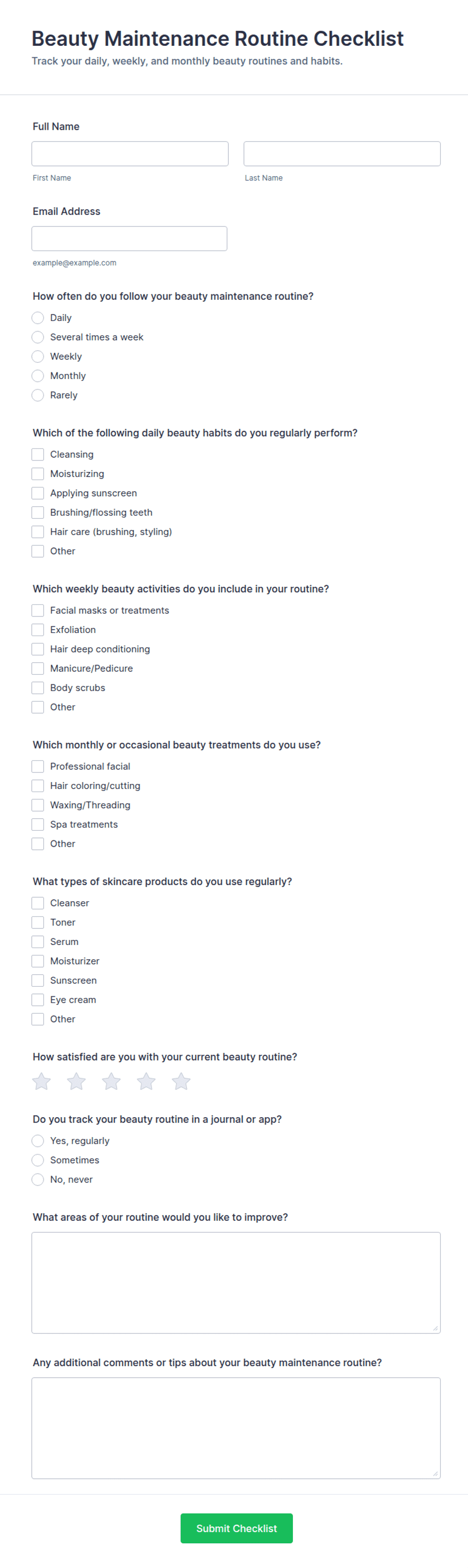 Beauty Maintenance Routine Checklist Form Template | Jotform