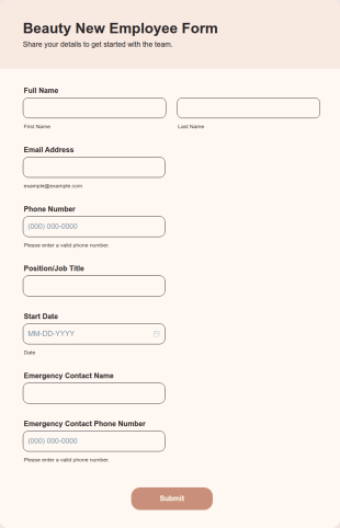 Beauty New Employee Form Template