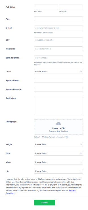 Beauty Pageant Registration Form Template