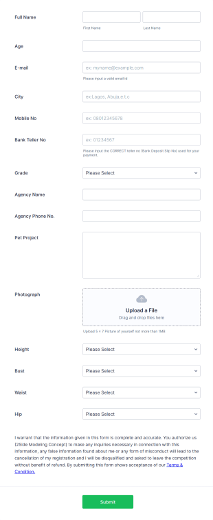 Beauty Pageant Registration Form Template