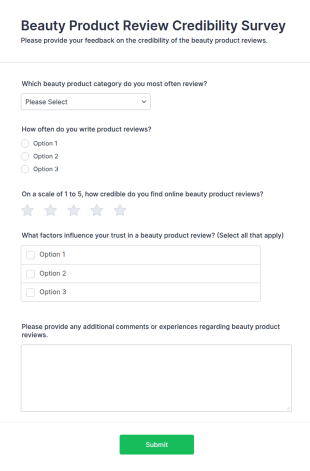 Beauty Product Review Credibility Survey Form Template