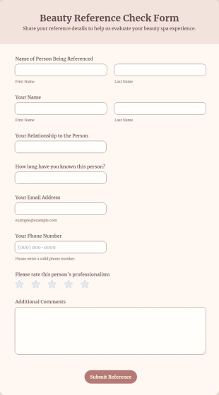 Beauty Reference Check Form Template