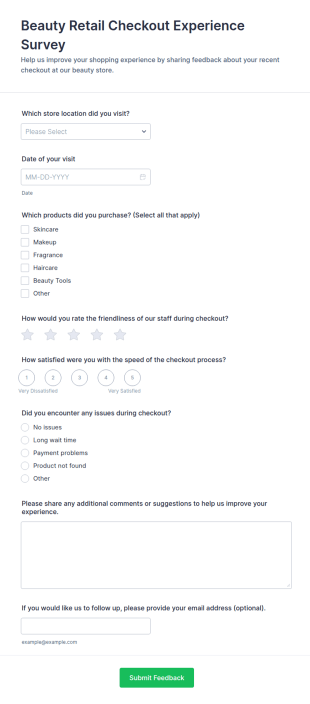 Beauty Retail Checkout Experience Survey Form Template