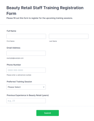 Beauty Retail Staff Training Registration Form Template