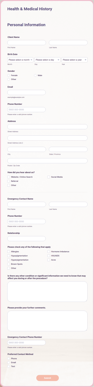 Beauty Salon Client Intake Form Template