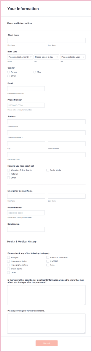 Beauty Salon Client Intake Form Template