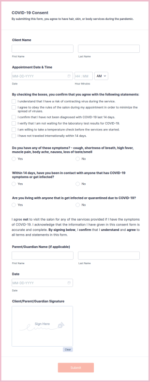 Beauty Salon Consent Form Template