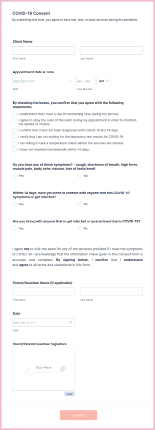 Beauty Salon Consent Form Template