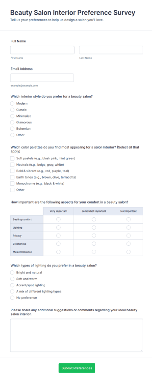 Beauty Salon Interior Preference Survey Form Template