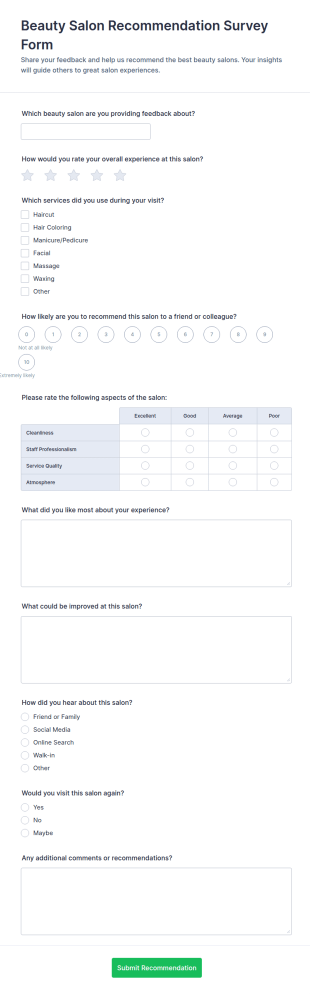 Beauty Salon Recommendation Form Template