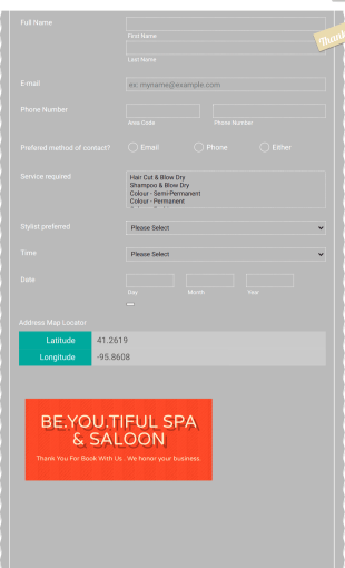 Beauty Saloon Online Booking Form Template