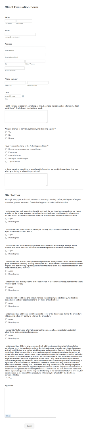 Beauty Service Client Application Form Template