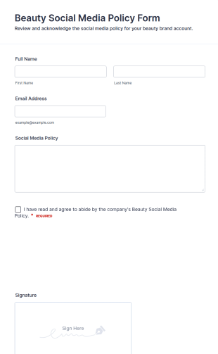 Beauty Social Media Policy Form Template
