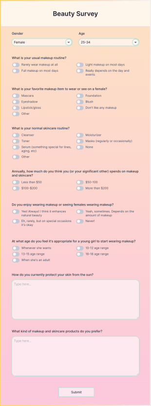 Beauty Survey Form Template
