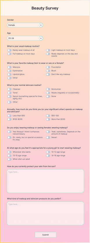 Beauty Survey Form Template