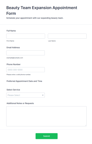 Beauty Team Expansion Appointment Form Template