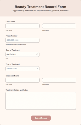 Beauty Treatment Record Form Template