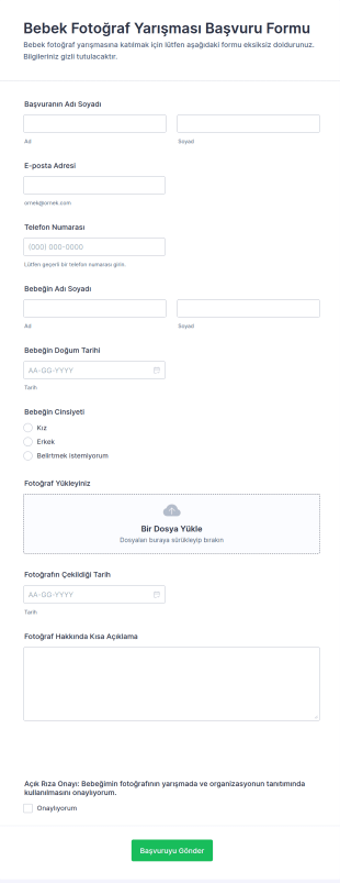 Bebek Fotoğraf Yarışması Başvuru Form Şablonu