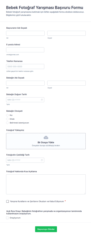 Bebek Fotoğraf Yarışması Başvuru Form Şablonu