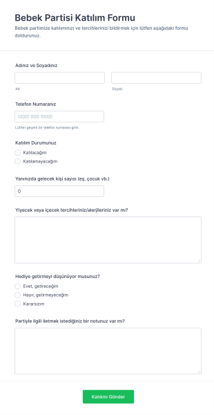 Bebek Partisi Katılım Form Template