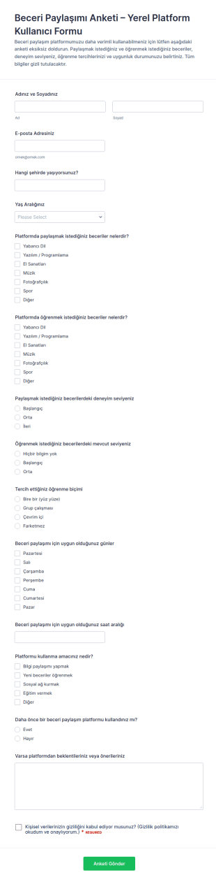Beceri Paylaşımı Platformu Anketi Form Şablonu