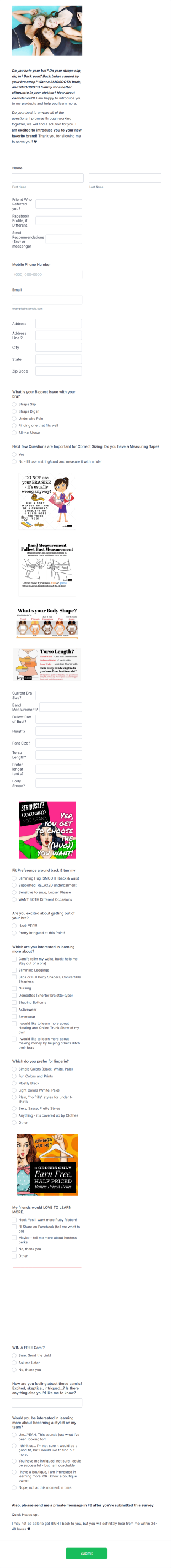 Bra Fit And Comfort Consultation Form Template