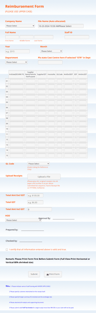 Claims Form Template