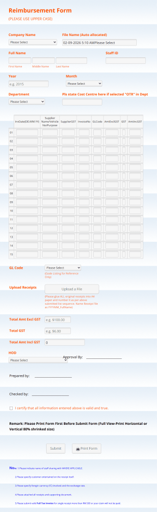 Claims Form Template