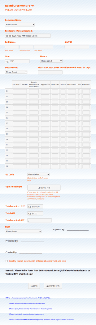Claims Form Template
