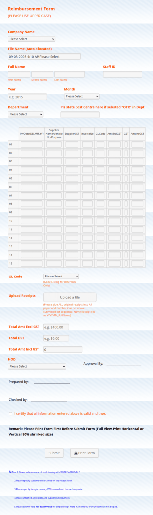 Claims Form Template