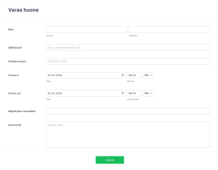 Bed & Breakfast Varauslomake Form Template