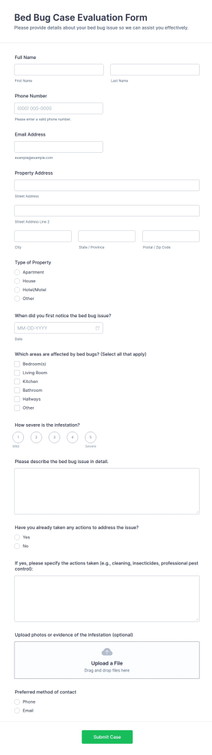 Bed Bug Case Evaluation Form Template