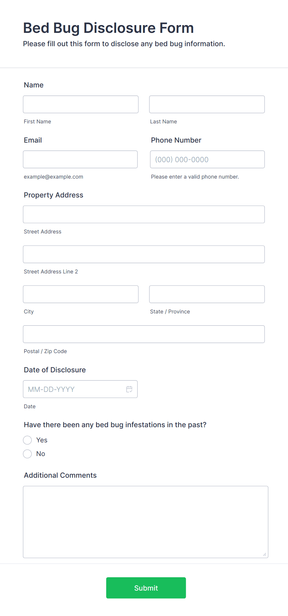Bed Bug Disclosure Form Template | Jotform