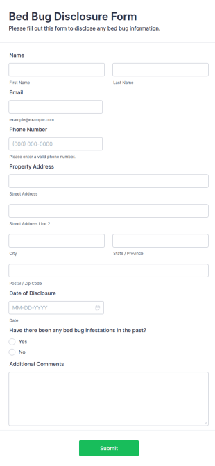 Bed Bug Disclosure Form Template