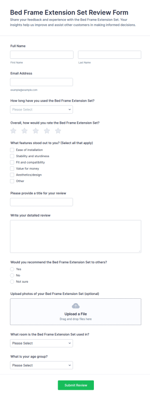 Bed Frame Extension Set Review Form Template