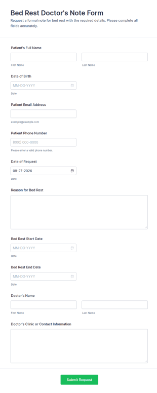 Bed Rest Doctor's Note Form Template