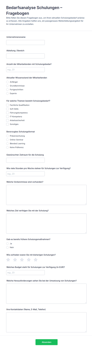 Bedarfsanalyse Für Schulungen Survey