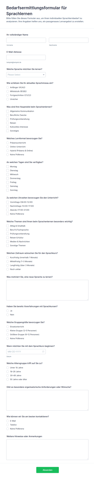 Bedarfsanalyse Für Sprachlernen Survey