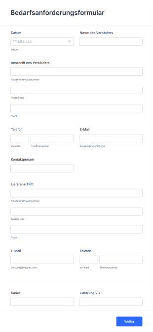Bedarfsanforderungsformular Form Template