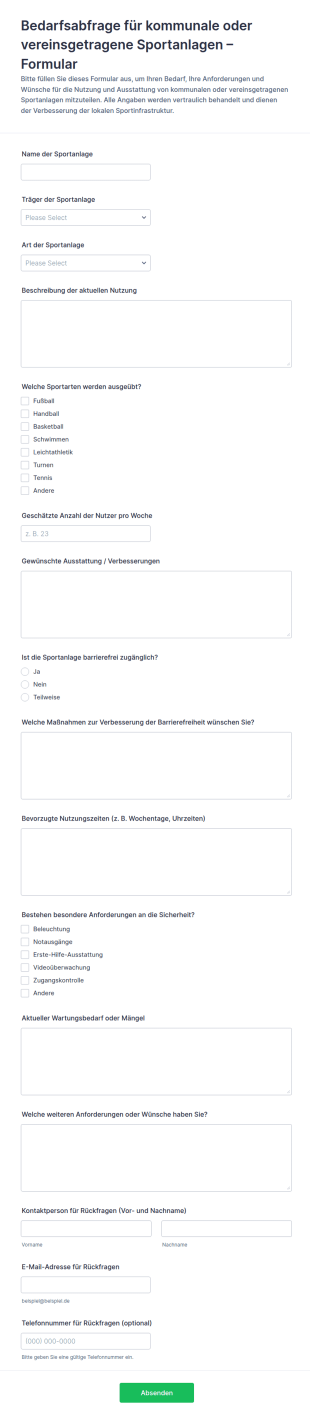 Bedarfsformular Für Sportanlagen