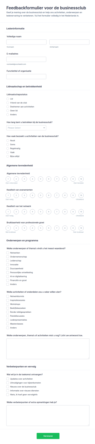 Bedrijfsklubs Feedbackenquête