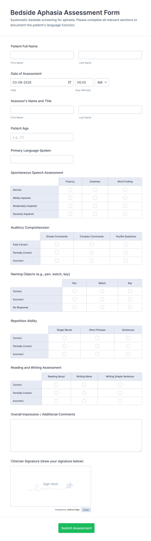 Bedside Aphasia Assessment Form Template