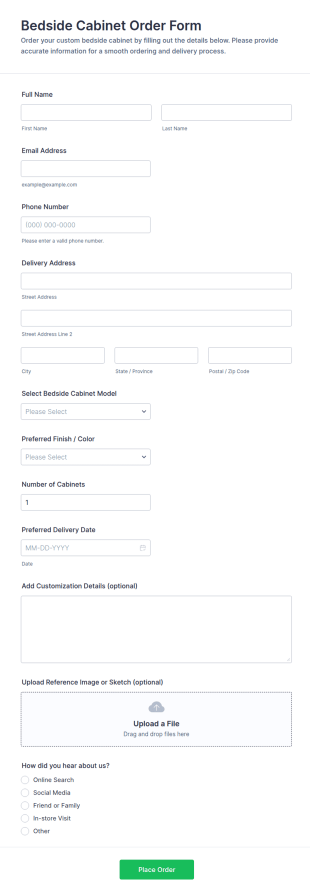 Bedside Cabinet Order Form Template
