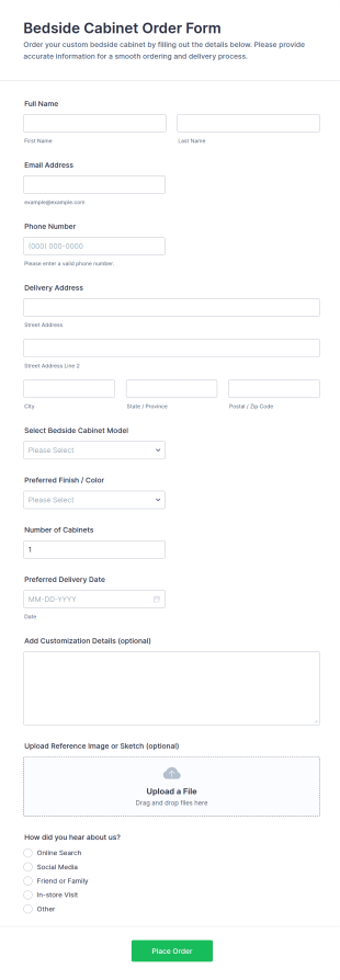 Bedside Cabinet Order Form Template